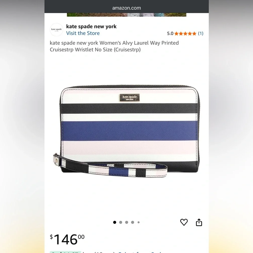 NWOT Kate Spade Striped Zip Around Wristlet Wallet – Navy, Pink, White, Black - Picture 7 of 7